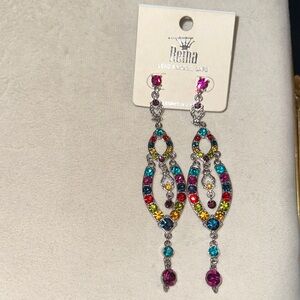 4.5” Multicolor Silver-tone, Dangle Earrings